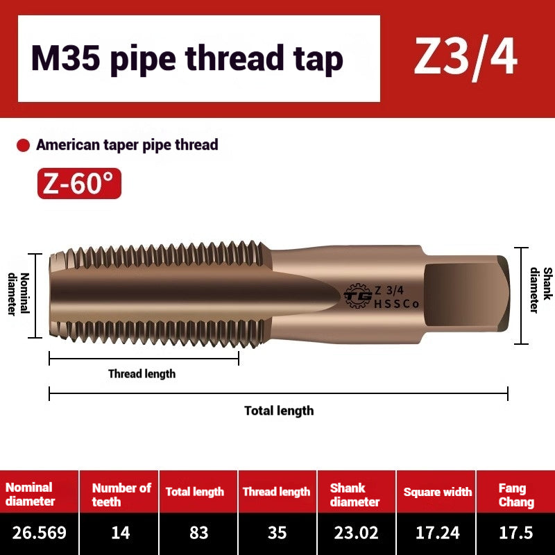 1092-Pipe Thread Tap Cobalt Water Pipe Thread Tap Cylindrical Cone Column G1/4 Thread 1/2 min npt Inch Tap Shandong Denso Pricision Tools Co.,Ltd.